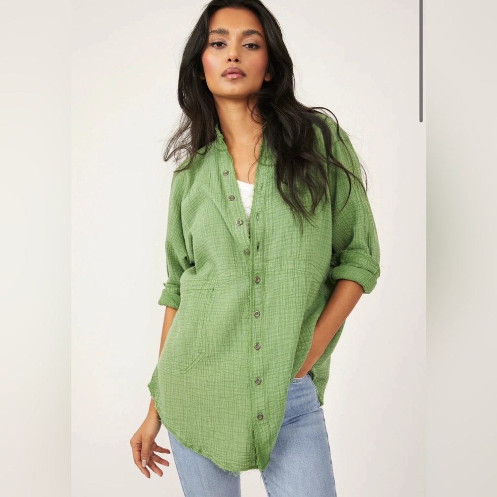 We the free long sleeves moss green button up blouse